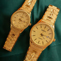 Watch Gold Plated 2021 new lovers' Watch Gold Plated watch no fading calendar watch quartz watch retro carved Korean gold men's Watch