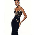 Party Dress Bodycon Celebrity High Quality New Black White Chain Spaghetti Strap V-Neck Split Bandage Dress Bodycon Celebrity Club Party Long Dress Vestidos
