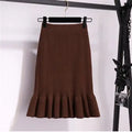 2021 Autumn Winter Elegant High Waist Women Mermaid Skirt Solid Color Lady Office Wear Knitted Skirt Female Pleated Skirts