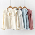 2020 Korean Spring Autumn Long Sleeve Ruffles Peter Pan Collar Women Blouse Shirts Tops Female School Uniform Girls White Shirt