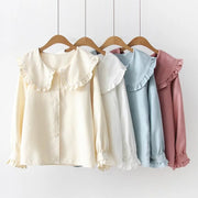 2020 Korean Spring Autumn Long Sleeve Ruffles Peter Pan Collar Women Blouse Shirts Tops Female School Uniform Girls White Shirt