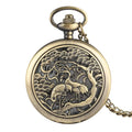 Vintage Bronze Hollow Crane & Pine Quartz Pocket Watch Necklace Women Men Fob Watches Necklace Sweater Pendant Chain reloj
