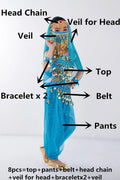 Dress Bollywood Girls Children Belly Dancer Belt Pants Veil Accessories for Wings Kids Mask Bollywood Dress Girls Belly dance Costume Set 2-8Pieces