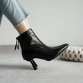 Ankle Boots Warm Wedding Krazing Pot Big Size 42 Cow Leather Pointed Toe High Heels Chic Design Concise Winter Spring Shoe Dress Warm Wedding Ankle Boots