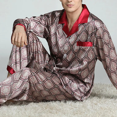 Silk Pajama Sleepwear Mens Satin Silk Pajama Sets Sleepwear Casual Nightgown Loose Loungewear Pajamas Pijamas Autumn New Print Nightwear Homewear