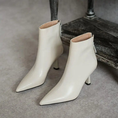 Ankle Boots Warm Wedding Krazing Pot Big Size 42 Cow Leather Pointed Toe High Heels Chic Design Concise Winter Spring Shoe Dress Warm Wedding Ankle Boots