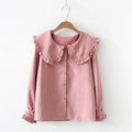 2020 Korean Spring Autumn Long Sleeve Ruffles Peter Pan Collar Women Blouse Shirts Tops Female School Uniform Girls White Shirt