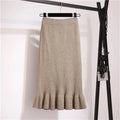 2021 Autumn Winter Elegant High Waist Women Mermaid Skirt Solid Color Lady Office Wear Knitted Skirt Female Pleated Skirts
