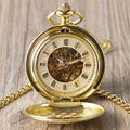 Full Gold Color Skeleton Smooth Pocket Watch Hand Wind Mechanical Roman Numerals FOB Watches Men Double Open Clock for men Women