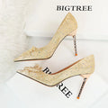 BIGTREE Shoes Rhinestone Women Pumps Sexy Party Shoes High Heels Wedding Shoes Plus Size 43 Female Stiletto Silk Women Shoes