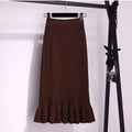 2021 Autumn Winter Elegant High Waist Women Mermaid Skirt Solid Color Lady Office Wear Knitted Skirt Female Pleated Skirts