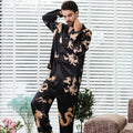 Couples 2PCS Pajamas Set Print Dragon Nightwear Casual Soft Home Clothes Shirt&pant Silky Satin Sleepwear Sleep Set Sexy Pijamas