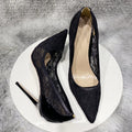 12cm sexy Women's high-heeled shoes with mesh lace, thin high-heeled shoes, narrow pointed, sexy, party use, black and white