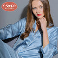 Women Silk Pajamas Set 6A Factory Brand 100% Mulberry Silk Pajamas Women Set Summer Autumn Spring Winter Long-sleeved Two-piece Set Silk Sleepwear Gray