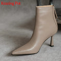 Ankle Boots Warm Wedding Krazing Pot Big Size 42 Cow Leather Pointed Toe High Heels Chic Design Concise Winter Spring Shoe Dress Warm Wedding Ankle Boots