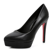 2025 Women 12cm High Heels 3cm Platform Fetish Nightclub Pumps Lady Leather Stiletto Heels Prom Red Bottom Catwalk Black Shoes