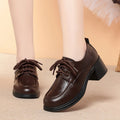 Shoes Middle Aged Ladies Lace Up Block Heel Oxford Shoes Soft Leather Comfortable Single Shoes Versatile Office Work Footwear Spring