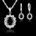 Elegant Princess Wedding Engagement Necklace Earrings  Jewelry Sets 925 Sterling Silver Color Cubic Zirconia Crystal Gifts