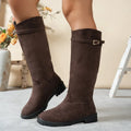 Women's New Autumn Winter Western Style Long-thigh Boots Heightened Comfort Retro Warm Fashion Boots Flat Shoes Plus Size 36-43
