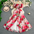 Off-Shoulder Ruffle Floral Slimming Elegant Resort Dress 2025 Summer New