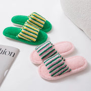 Fluffy Women's Slippers Home Striped Colourful Designer Woman Shoes Flats Autumn Winter Indoor Fuzzy Fur Slides Non-Slip Unisex