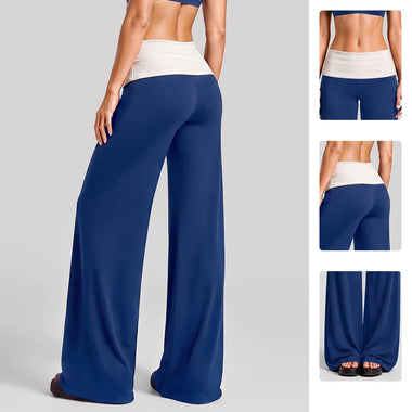 2026 New Wide Leg Colorblock Yoga Pants Foldover Waist Slimming High Rise Lounge Pants Women Gym Fitness Running Workout Bottoms