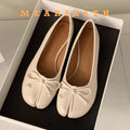 split Toe Shoes Tabis Ballet Flats Women Black Leather loafers Mary Janes Plus Size 44 Butterfly Knot Ballerinas Zapatos mujer