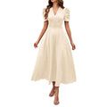 New Women's Short Sleeve Dress Spring and Summer High Waist Pullover V-Neck Dresses Fashion Female Casual Long Dresses