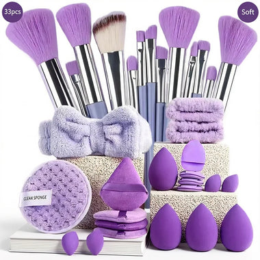 Makeup set kit 33pcs beauty set makeup kit large and small beauty sponges for flawless makeup application and removal of makeup full set