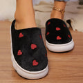 Bottom FluffyCasual Thick  Heart Embroidery Slippers Woman Outdoor Lightweight Fuzzy Lined Slippers Women Cozy Warm Plush Shoes