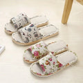 House Flax Slippers Women Floral Autumn Cute Home Indoor Non Slip Funny Sandals Cartoon Kawaii Linen Cat Shoes Flat  Striped