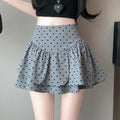 Korean Style Women's Polka Dot Mini Skirt High Waist Ruffle A-Line Casual Commuter Short Half Skirt Liner