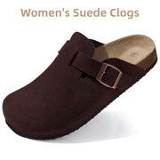 Crestar Women's Suede Clogs Leather Mules Cork Footbed Sandals Potato Shoes with Arch Support Fashion Leather Mules Shoes