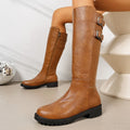 Fall/Winter 2025 New Side Zip Fashion Versatile Knight Boots Women's Round Scalp Buckle Low Heel Tall Boots