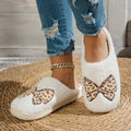 Women's Bow Embroidery Cotton Slippers Winter Warm Closed Back Soft Sole Breathable House Shoes Couple for Gift