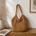 Women Tote Women Large‑Capacity Woven Tote Bag, Light Breathable Open‑Top Shoulder Handbag for Beach Travel Shopping Commute Daily Use