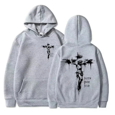 Men's Hoodie with Religious Cross and Motivational Text Prints Pullover Style Fashion Casual HipHop Sweatshirt Harajuku Unisex