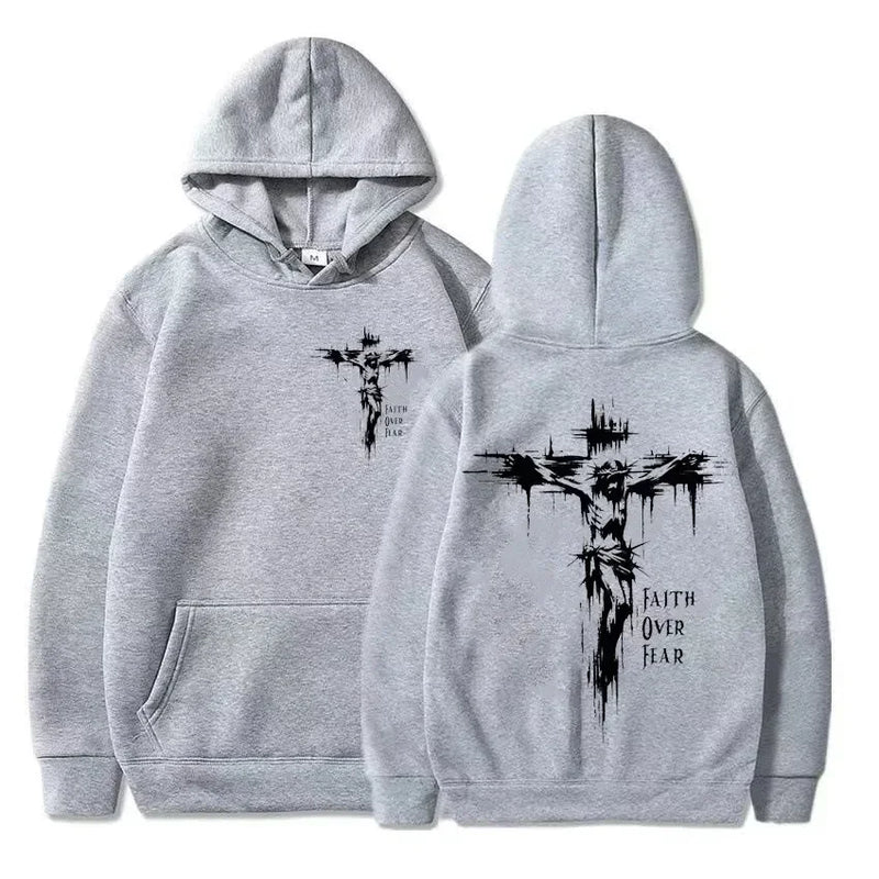 Men's Hoodie with Religious Cross and Motivational Text Prints Pullover Style Fashion Casual HipHop Sweatshirt Harajuku Unisex
