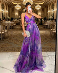 Women's Fashion Spring Summer New Mesh Floral Print Elegant Party Dress ladies Halter Neck Holiday Beach Long Dress