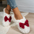 Korean Purple Silk Bowknot Home Cotton Shoes 2026 Winter Thicken Warm Long Plush Indoor Slippers Women's Light Anti Slip Slides