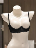 Women's Soft Sheer Lace Quarter Cup Bra Underwire Push Up Sexy Lingerie Open Bust Breathable Skin-Friendly Comfort Brassiere