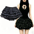 Women Skirts Tiered Ruffles Mini Skirt Cross Charms Built-in Shorts Kawaii Japanese Skort Gothic Punk Y2K Girl Harajuku 90s Sexy