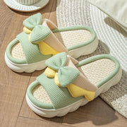 Linen Slippers Women Indoor Slippers Comzy Anti-Slip House Cotton Shoes Cute Bowknot Flat Slipper Couples Slides
