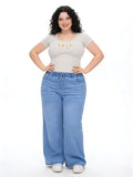 Plus Size Women Jeans High Waist Drawstring Loose Wide Leg 140KG 9XL 8XL Thin Denim Pants Full Length Female Straight Trousers