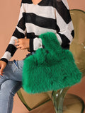 Women's Korean Style Fluffy Square Bag Cute Faux Fur Tote Bag Autumn Winter Underarm Shoulder Handbag Versatile Purse