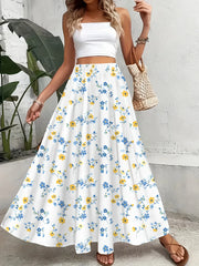 Printed Design Four Seasons Blue Yellow Printed Pattern Holiday Style Half Skirt