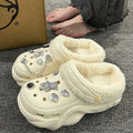 2026 Winter Women Platform Slippers Warm Fur Cute Girls Decoration Slippers Fluffy Comfortable Slip On Casual Soft Plush Shoes