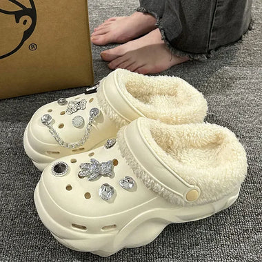 2026 Winter Women Platform Slippers Warm Fur Cute Girls Decoration Slippers Fluffy Comfortable Slip On Casual Soft Plush Shoes