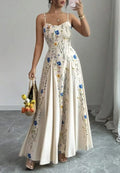 Floral Print Waist Sling Dress Women's Summer New Fashion Sexy Sleeveless Casual Loose A-Line Long Skirt Women's Casual Dresses