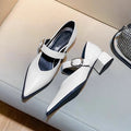 2025 New Designer Vintage Heels Women Silvery Pointed Toe Women Mary Jane Shoes Fashion Shallow Casual Low Heel Dress Shoes